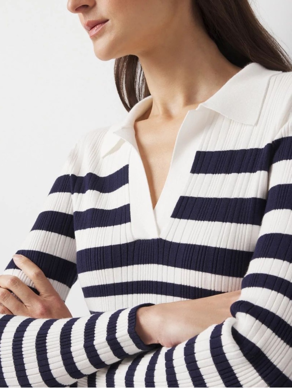 WHBM Ribbed Collar Pullover Sweater SZ Medium in Julia Stripe Ecru - Picture 2 of 9